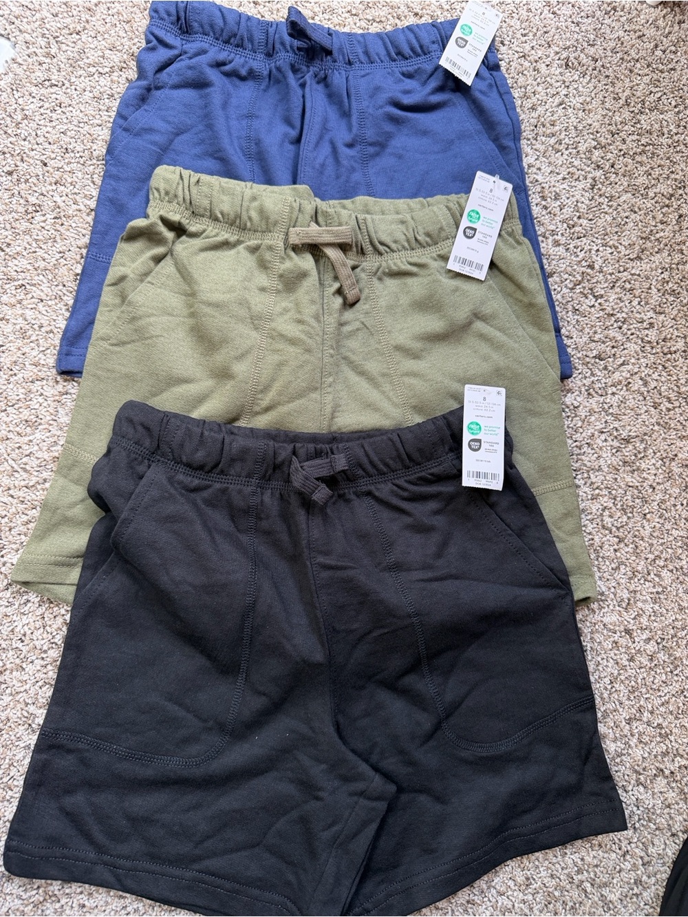 NWT 3 - Carter's Pull-On Shorts Boys Size 8 Navy Blue, Black & Olive Green Short